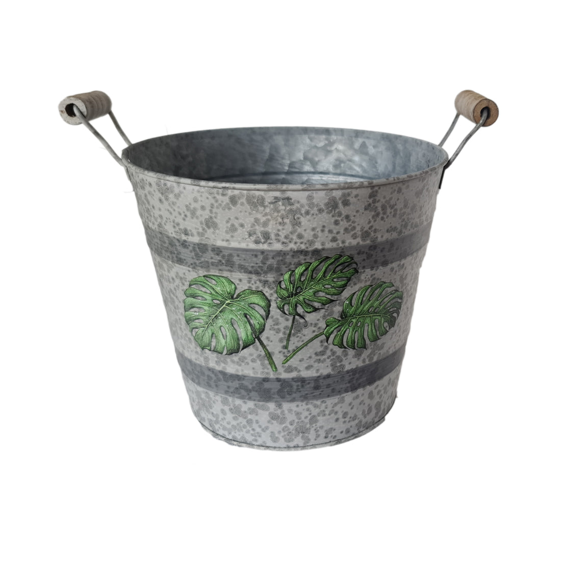 Tin Pail Palm Leaf Planter - 18cm